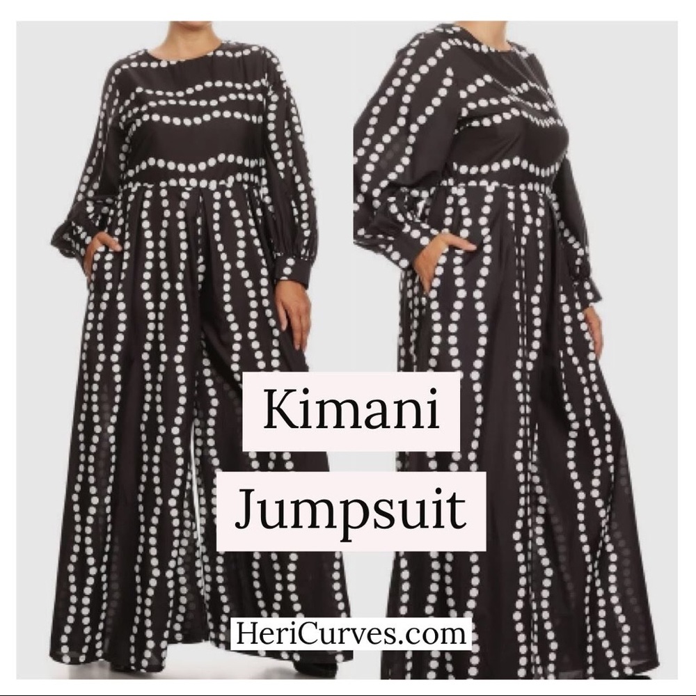 Plus size polka dot print wide leg jumpsuit
